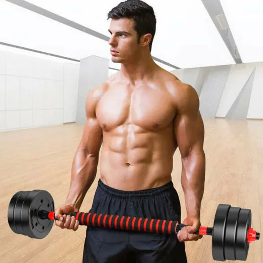 Rubber-Coated Dumbbell and Barbell Fitness Set