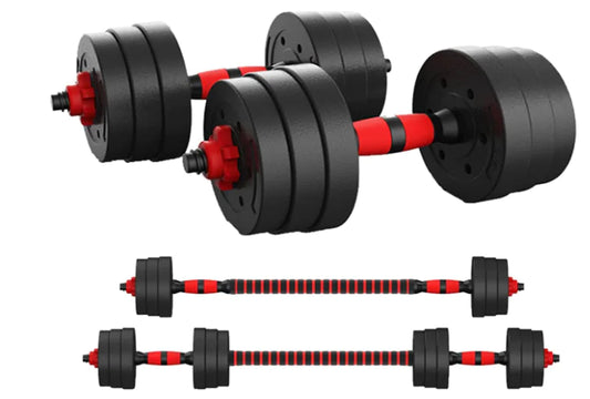 Rubber Coated Dumbbell Barbell Set